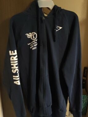 Gymshark Navy Zip-Up Hoodie with Allshire Sleeve Logo